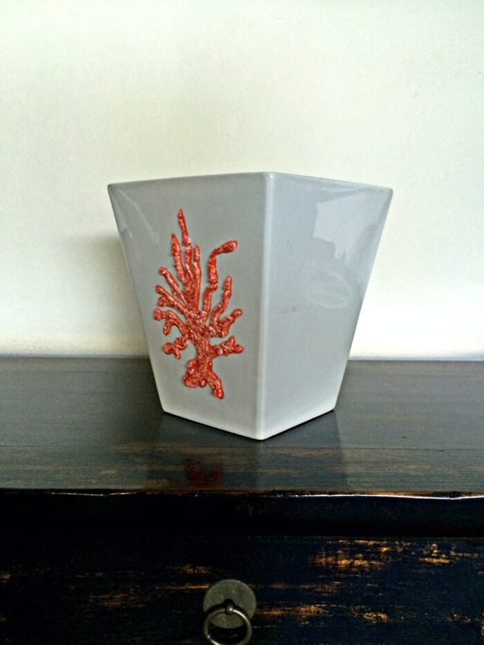 Cachepot com Coral Laranja em Relevo - Imagem 2