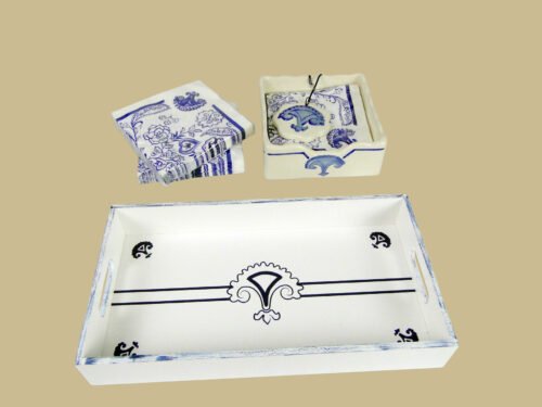 Kit com Bandeja, Porta guardanapos e Guardanapos- Coleção Gorges