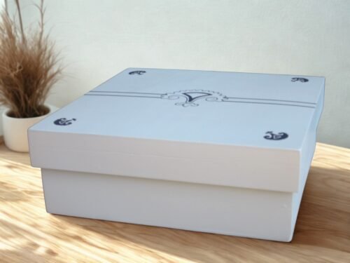 Caixa Branca e Azul, de Madeira, Quadrada- Coleção Gorges