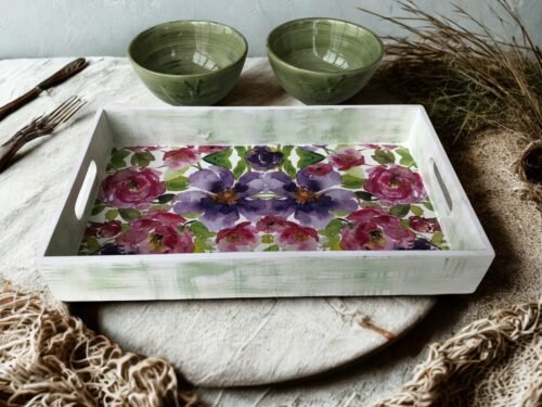 Bandeja Estampada com 2 Bowls de Cerâmica