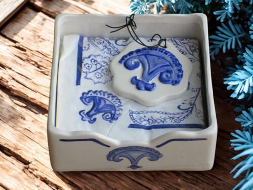 Porta Guardanapos P - Cru e Azul - Coleção Gorges